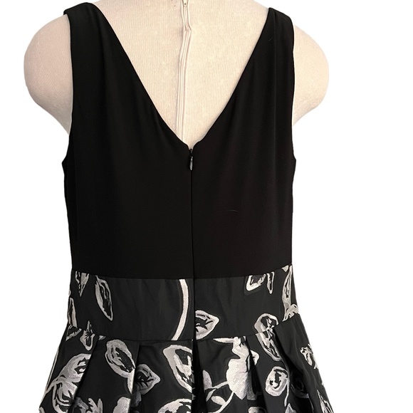 Lauren RL Size 14 Sleeveless Dress Black w Floral Brocade A-Line POCKETS V-Back - Picture 3 of 14